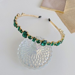 Emerald Glass Rhinestone Hair Bands, Golden Tone Iron Hair Accessories for Women Girls, Emerald, 150x130mm