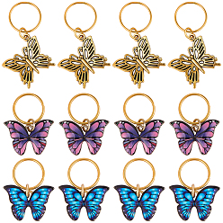 Doré  15 pièces 3 styles pinces à cheveux décoratives en alliage imprimé papillon pour tresses, avec des anneaux de saut de fer, or, or, 28~39.5mm, 5 pcs / style
