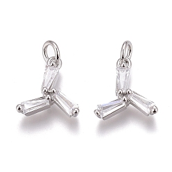 Real Platinum Plated Brass Micro Pave Clear Cubic Zirconia Charms, Long-Lasting Plated, Real Platinum Plated, 10x9x3mm, Hole: 2mm