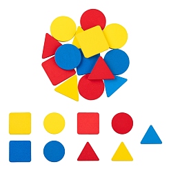 Mixed Color 90Pcs 9 Style Wood Cabochons, Dyed, Square & Flat Round & Triangle, Mixed Color, 35~40x40x5mm, 10pcs/style