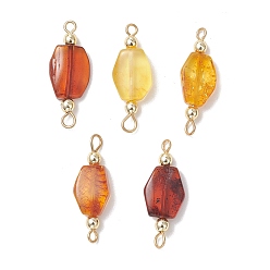 Золотой Градиентные цветные натуральные янтарные самородки соединительные подвески, с 304 двойными петлями из нержавеющей стали, золотые, 27.5~28x9.5~10.5x4~5 мм, отверстие : 2~2.8 мм