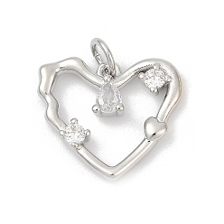 Платина Кулон из циркония, сердце прелести, долговечный, без свинца и без кадмия, стойки покрытие, с целью перехода в кольце, платина, 15x17x3.5 мм, отверстие : 3.4 мм