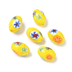 Желтый Стекло ручной работы тысячецветник бисера, случайный образец, рис, желтые, 15.5x10.5 мм, отверстие : 1.6 мм