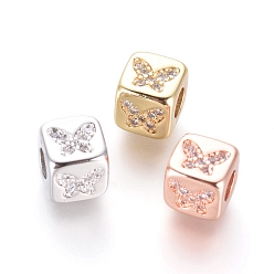 (52) Непрозрачная лаванда Латунные бусины, с микро проложить кубического циркония, куб с бабочкой, прозрачные, разноцветные, 6x6x6 мм, отверстие : 3 мм