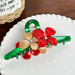 Красный Заколки для волос в форме когтей из ацетата целлюлозы с цветами, аксессуары для волос для женщин и девочек, красные, 128x58x47 мм