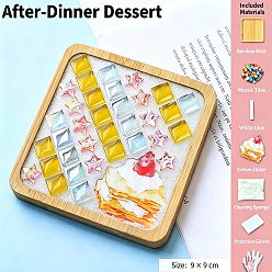 Food Kit para hacer posavasos de mosaico casero, con pegamento de látex blanco, Esponja de limpieza y guante desechable, estera de bambú y mosaicos de vidrio, lechada de cristal, parches de dibujos animados, pastel, 40x38x2 mm