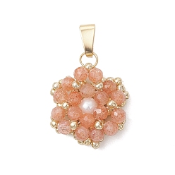 Солнечный Камень Натуральный солнечный камень, ограненные круглые подвески в виде цветка, собранные в гроздь., подвески из бисера со стеклянными бусинками и застежками из нержавеющей стали, золотые, 304 мм, отверстие : 21x16x5.5 мм