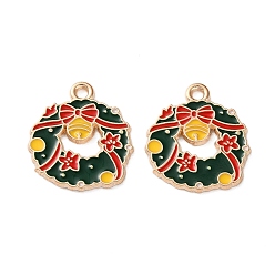 Christmas Wreath Подвески из эмали и сплава, Новогодняя тема, золотой свет, Рождественский венок, 19.5x17x1.2 мм, отверстие : 1.6 мм
