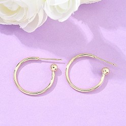 Настоящее золото 14K Латунь серьги, серьги-кольца, с 925 стерлинговым серебром, долговечный, реальный 14 k позолоченный, 20x21x4 мм, штифты : 0.8 мм