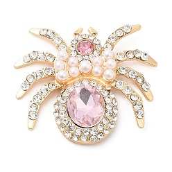 Light Gold Кабошоны со стразами из цинкового сплава, с пластиковой имитацией жемчуга, паук, золотой свет, 34.5x39.5x7 мм