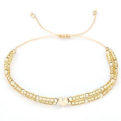 (932FM) Темно-синий аква-матовый с подкладкой Стеклянные плетеные браслеты из бисера, регулируемый браслет из латуни в форме сердца, темно-золотистые, 6-1/4~10-1/4 дюйм (16~26 см)