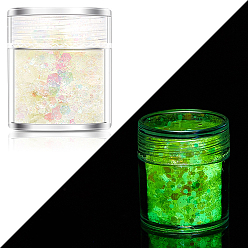 Белый Светящаяся блестящая пудра для ногтей, эффект звездного неба, блестящее украшение ногтей, светится в темноте, белые, 1~3 мм