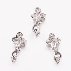 Платинированный Долговечные латунные микропромывные кубические циркониевые льды, бабочка, Реальная платина, 18 мм, отверстия: 2x4.5 мм, штифты: 0.6 мм