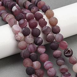 Розово-Коричневый Натуральный druzy агатовые бусы пряди, круглые, матовые, окрашенная и подогревом, розово-коричневый, 10 мм, отверстие : 1.2 мм, около 38 шт / нитка, 15.16'' (38.5 см)