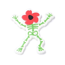 Skeleton Halloween Theme Opaque Printed Acrylic Big Pendants, Flower Pattern, Skeleton, 50x41x2.5mm, Hole: 1.6mm