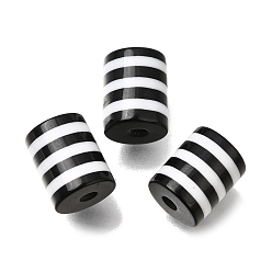 Schwarz Opake Streifenharzperlen, Kolumne, Schwarz, 9.5x8 mm, Bohrung: 2 mm