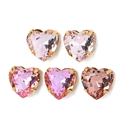 Золотой Латунные стеклянные стразы пришивные стразы, сердце, разноцветные, золотые, 10x10x7 мм, отверстие : 1.2 мм