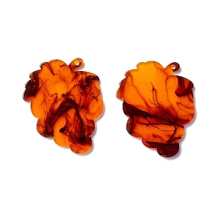 Dark Orange Autumn Theme Opaque Acrylic Pendants, Leaf, Dark Orange, 32x35.5x2mm, Hole: 1.5mm
