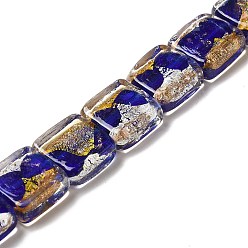 Синий Бусины ручной работы из золотой и серебряной фольги в технике лэмпворк, квадратный, синие, 14~14.5x14x6~6.5 мм, отверстие : 1.6~1.8 мм