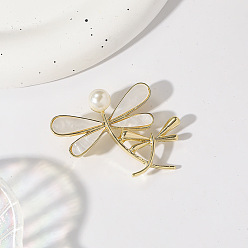 Белый Броши из сплава стрекоз, с ракушечными бусинами и акриловыми бусинами, белые, 39x43 мм