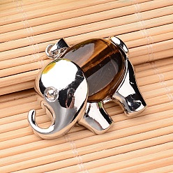 Тигровый глаз Природных тигровый глаз подвески, с латунной фурнитурой платинового цвета, слон, 29x38x10 мм, отверстие : 5x3.5 мм