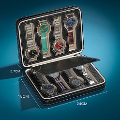 Black PU Leather Jewelry Box, Travel Portable Jewelry Case, Zipper Storage Boxes, for Watch, Rectangle, Black, 24x18x5.7cm