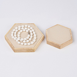 PeachPuff Wood Jewelry Displays, with Faux Suede, Hexagon, PeachPuff, Big: 12x13.6x1.9cm, Small: 9x10.3x1.9cm, 2pcs/set.