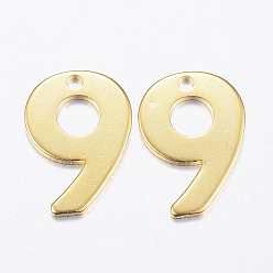 Number 201 прелести нержавеющей стали, число, кол. 9, золотые, 11x8x0.8 мм, отверстие : 1 мм