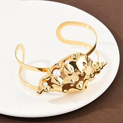 Shell Shape 304 женские браслеты-манжеты из нержавеющей стали, с пластиковой имитационной жемчужиной, раковина, внутренний диаметр: 2-5/8x2-1/4 дюйм (6.75x5.65 см)