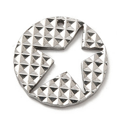 Stainless Steel Color Non-Tarnish 304 Stainless Steel Pendants, Flat Round with Star Charm, Stainless Steel Color, 27x2mm, Hole: 1.6mm