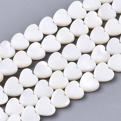 Creamy White Natural Freshwater Shell Beads Strands, Heart, Creamy White, 6x6x1~3mm, Hole: 0.8mm, about 68~72pcs/strand, 15.16 inch(38.5cm)