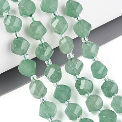 Зеленый Авантюрин Естественный зеленый авантюрин бисер нитей, твист, граненые, с бисером, 8~8.5x8~8.5x8~8.5 мм, отверстие : 1~1.2 мм, около 35~37 шт / нитка, 14.37~14.96'' (36.5~38 см)
