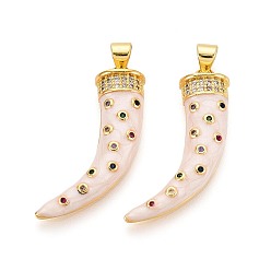 Кремово-белый Латунные микро проложить кубического циркония подвески, с эмалью и медной застежкой на поручителях, ножны / бивень, реальный 18 k позолоченный, кремово-белые, 28x9x5 мм, отверстие : 3x5 мм