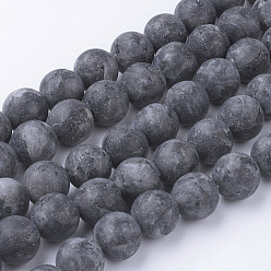 Larvikite Natural Black Larvikite Bead Strands, Round, Frosted, 12~12.5mm, Hole: 2mm, about 31~32pcs/strand, 14.9 inch(38cm)