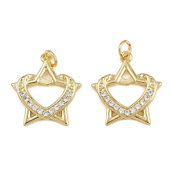 Настоящее золото 18K Латунные микро проложить кубического циркония подвески, звезда с сердцем, с целью перехода в кольце, стойки покрытие, долговечный, без свинца и без кадмия, реальный 18 k позолоченный, 20x19x2 мм, отверстие : 3.5 мм