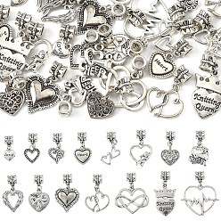 Античное Серебро 30 шт 15 стили европейские подвески из сплава в тибетском стиле, Сердцевые серьги с отверстиями, античное серебро, 21~35 мм, 2 шт / стиль
