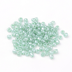 Aqua Glass Seed Beads, Ceylon, Round, Aqua, 4mm, Hole: 1.5mm, about 4500pcs/pound