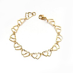 Золотой 304 Stailess стали сердце сердце звено цепи браслеты, с карабин-лобстерами , золотые, 7-7/8 дюйм (200 мм)