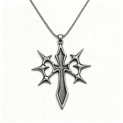 Negro Collares de cadena de acero inoxidable con colgante de cruz gótica con pinchos de aleación esmaltada para hombre, platino y acero inoxidable Color, negro, 27.56 pulgada (70 cm)