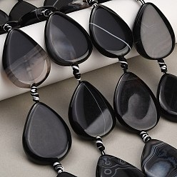 Black Natural Banded Agate/Striped Agate Beads Strands, Dyed & Heated, Teardrop, Black, 37.5~40.5x28~28.5x7.5~8mm, Hole: 2.5mm, about 8pcs/strand, 15.04~15.12''(38.2~38.4cm)