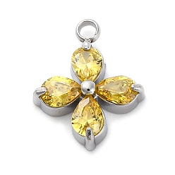 Желтый 304 микро нержавеющей стали прокладывать Цирконом подвески, клевер амулеты, желтые, 13x10.5x3.5 мм, отверстие : 1.5 мм