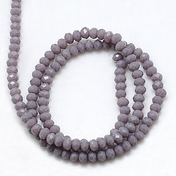 Medium Purple Opaque Solid Color Crystal Glass Rondelle Beads Strands, Faceted, Medium Purple, 3.5x2.5~3mm, Hole: 1mm, about 138pcs/strand, 12.9 inch