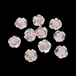 Pink Or à la main perles feuille de Murano, fleur, rose, 13x10.5mm, Trou: 1.8mm