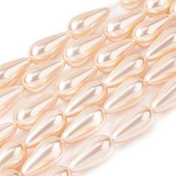 Персиковый Слойка Нити бусин из гальванизированного непрозрачного стекла, имитирующие жемчуг, слеза, розовые, 16x8 мм, отверстие : 0.8 мм, около 24 шт / нитка, 15.16'' (38.5 см)