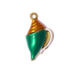Зеленый 304 подвески из нержавеющей стали, с эмалью, раковины прелести, зеркальная полировка, ионное покрытие (ip), реальный 18 k позолоченный, зелёные, 22x13 мм, отверстие : 1.8 мм
