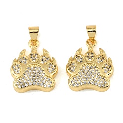 Real 18K Gold Plated Brass Micro Pave Clear Cubic Zirconia Pendants, Paw Print Charms, Real 18K Gold Plated, 20x16x4mm, Hole: 5x3mm