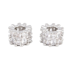 Платина Латунь микропаве прозрачный кубический цирконий европейский бисер, колесо рондель, бусина с большим отверстием, долговечный, стойки покрытие, без свинца и без кадмия, платина, 9x6 мм, отверстие : 4 мм