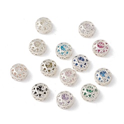 Mixed Color Eco-friendly Brass Cubic Zirconia Multi-Strand Links, Nickel Free, Rack Plating, Cadmium Free & Lead Free, Flat Round, Mixed Color, 10x5mm, Hole: 1.2mm