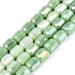 Dark Sea Green Anti-Tarnish Electroplate Glass Beads Strands, Column, Imitation Gemstone, Dyed, Faceted, Dark Sea Green, 8.5~9x7.5~8.5mm, Hole: 1~1.2mm, about 39~40pcs/strand, 13.78~14.17 inch(35~36cm)