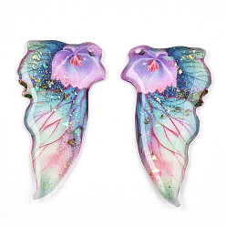 Бледно-бирюзовый Эпоксидная смола подвески, подвеска в виде крыла бабочки с цветком, с золотой фольгой и блестками, бледные бирюзовая, 36~37x18~18.5x2~3 мм, отверстие : 1 мм